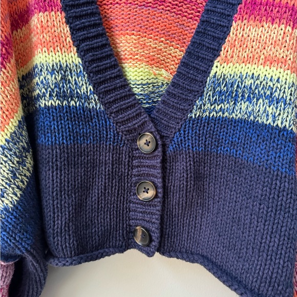 Free People Cropped Colorful Slouchy Cardigan, Rainbow - Picture 4 of 6